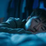 A person lying awake at night, unsettled after a vivid dream